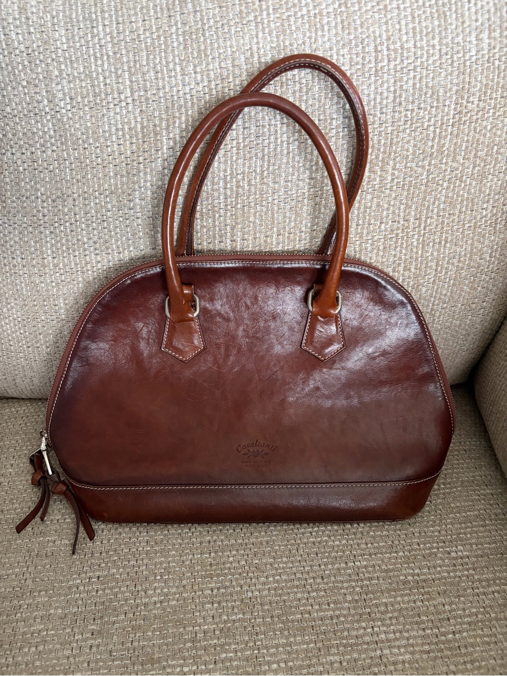 Polished Brown Leather Dome Satchel - Women